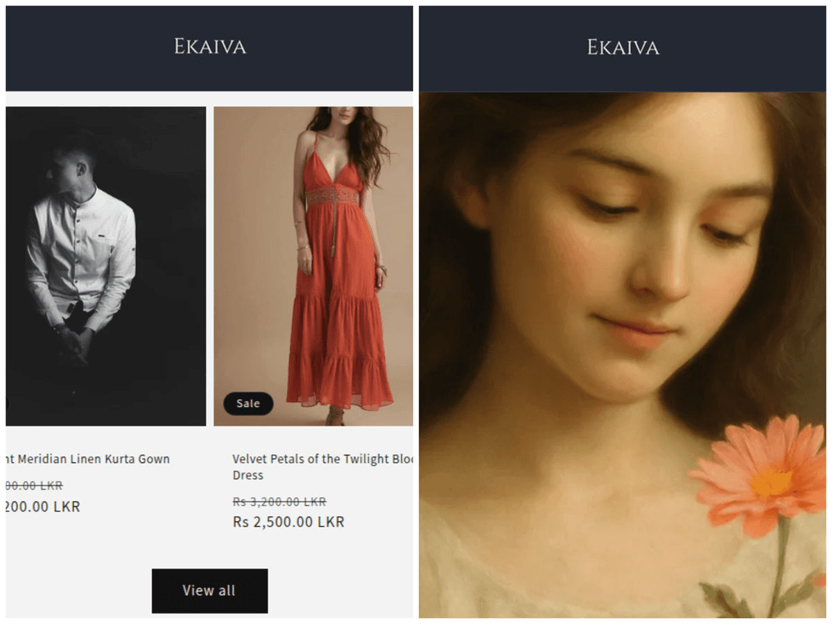 Ekaiva - Boutique Ecommerce project screenshot